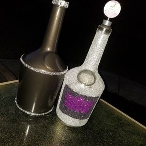 Hand decorated wine bottles